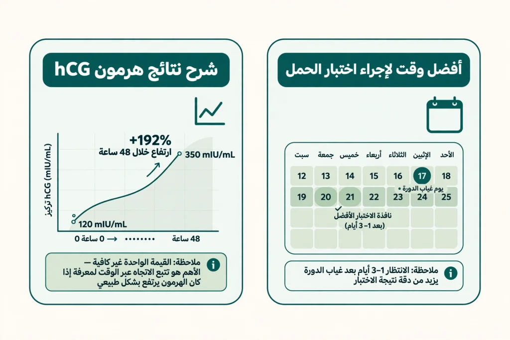 مخطط حاسبة اختبار الحمل وهرمون hCG يوضح أفضل وقت لإجراء اختبار الحمل وشرح نتائج الهرمون